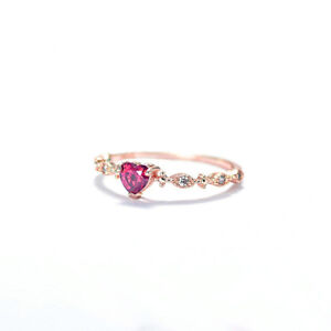 Women's 14K gold-plated heart-shaped simulated ruby diamond exquisite ring 