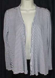 Cárdigan Talbots Petites Frente Abierto Camisa Cubierta Superior Chaqueta Negro Blanco Rayas PM - Imagen 1 de 4