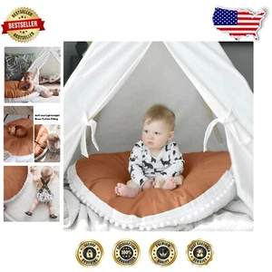 Plush 35" Kids Floor Cushion with Pompoms - Cozy Seating for Any Space - Picture 1 of 7