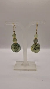 Green Rutilated Quartz Earrings Sterling Silver Gold Vermeil Handmade - Picture 1 of 6
