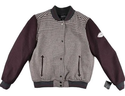 Chaqueta de bombardero universitaria ZARA para mujer L granate mezcla de lana pata de gallo nueva con etiquetas preppy Foto 1 de 4