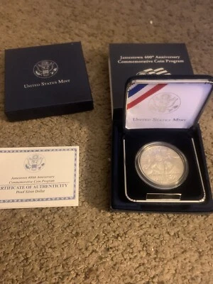 Proof Jamestown 400th Anniversary Commemorative Silver Dollar Coin COA - Image 1 of 4