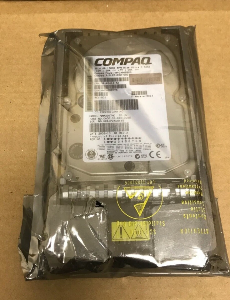 Compaq  BF01865223 251872-002 18.2GB 15000RPM U3 SCSI 3.5" HDD, Firmware: B014 - Image 1 of 2