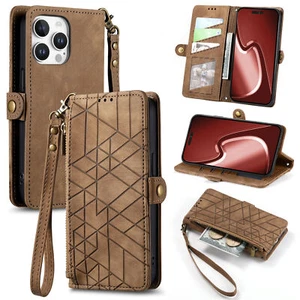 For Apple iPhone 16 Pro Max 16+, Geometry Matte Leather Wallet Flip Case Cover - Picture 1 of 25