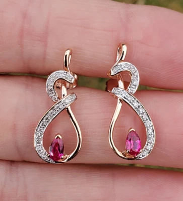 Lab Created Ruby & Genuine Diamond 10k Rose Gold Over Sterling Silver Earrings - Image 1 of 4