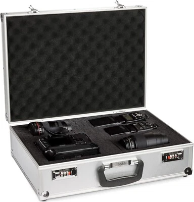 Camera Hard Case Aluminium Lockable Universal Foam Inlay 46x34x15cm Silver - Image 1 of 4