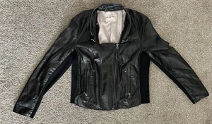 Free People We The Free Womens M Black Faux Leather Knit Moto Jacket Tassels EUC - Picture 1 of 7