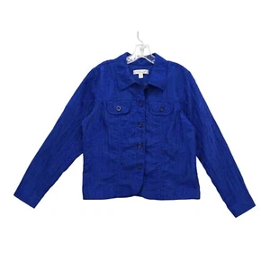 Coldwater Creek Embroidered Jacket Paisley Crinkle Button Front Blazer Size M - Picture 1 of 8