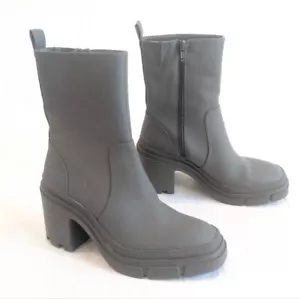 ZARA rubberized chunky block heel zippered gray ankle boots size 40 - Picture 1 of 12
