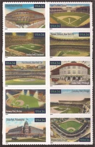 Estampilla de Estados Unidos 2001 Legendary Playing Fields - Bloque de 10 estampillas #3510-9 - Imagen 1 de 1