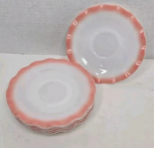 Vintage 50er Jahre Hasel Atlas Reifrock rosa gekräuselte Untertassen 6er Set Milchglas MCM - Bild 1 von 5