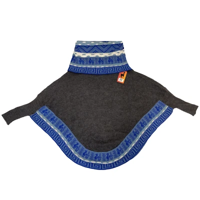 PONCHO ABRIGO CAPA GRIS MUJER ALPACA ANDINA HECHO A MANO M Foto 1 de 4