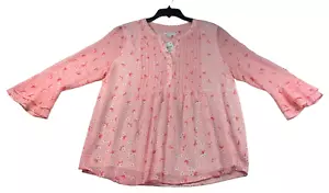 Charter Club Blouse Womens Size Xlarge Petite XPL Pink Floral Vneck Pleated New - Picture 1 of 7