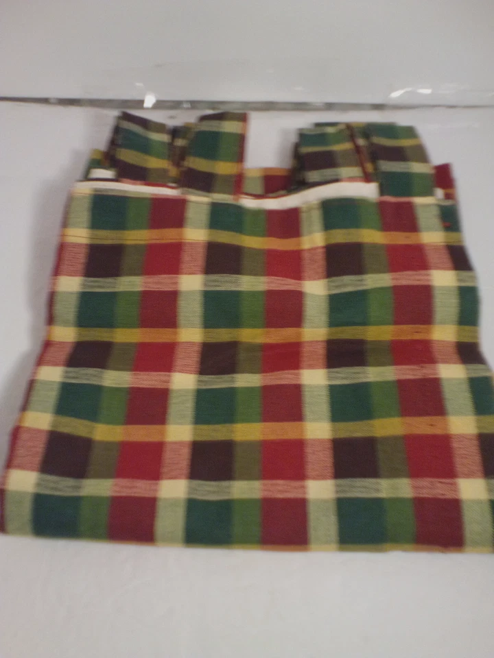 (4) Cenefas de cortina JC PENNY con lengüeta superior borgoña/verde a cuadros 38"" W X 20"" L Foto 1 de 2