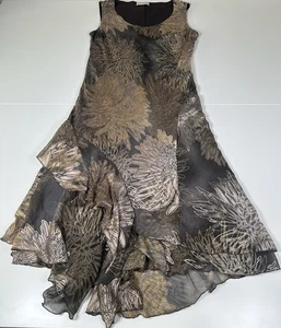 Fenn Wright Manson Size 14/L y2k 2 layer sheer silk Blend dress Brown/ Gold - Picture 1 of 22