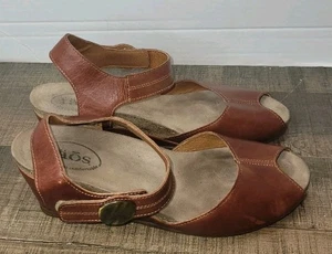 Taos Leather Wedge Sandals Women's US 8 EU 39 Adjustable Buckle Strap Peep Toe - Picture 1 of 13