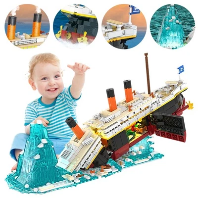 OPH Titanic Bausatz 1883 Teile Schiffsmodell Klemmbausteine Mit LED Licht Baustein