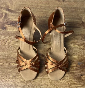 Damenschuhe Größe 6 Kupfer Satin Salsa Ballsaal Latein Tanz Absatz sehr fein - Bild 1 von 6