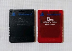 Sony PlayStation 2 PS2 Lot Of 2 Memory Cards Clear Red & Black 8MB
