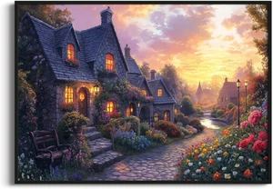 Thomas Kinkade Inspired Landscape Wall Art Classic American Countrystyle Framed  - Picture 1 of 12