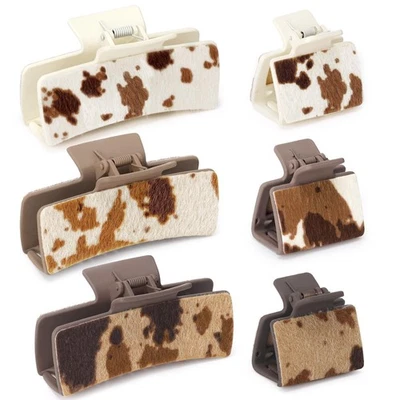 6PCS Hair Claw Clips for Women Western Leather Square Hair Clips Cows Print M... - Image 1 of 4