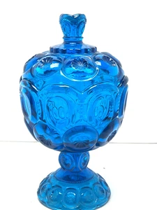 LE Smith Colonial Blue Moon & Stars 8” Lidded Pedestal Compote Candy Dish *READ* - Picture 1 of 9