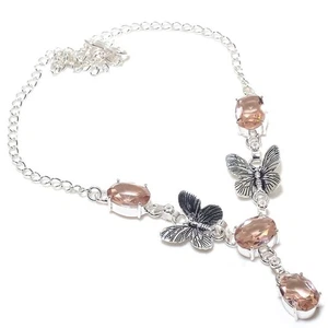 Peach Morganite Gemstone Handmade 925 Sterling Silver Jwelery Necklace Size 18'' - Picture 1 of 1