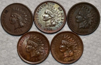 5x centavos cabeza india AU-UNC, 1865, 1881, 1889, 1907 y 1908 Foto 1 de 2