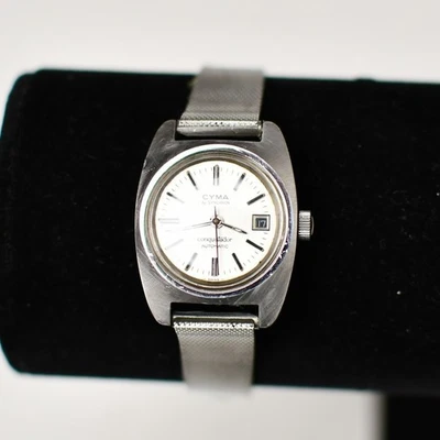 Reloj suizo vintage CYMA Conquistador automático para damas acero inoxidable 25 mm funciona Foto 1 de 4