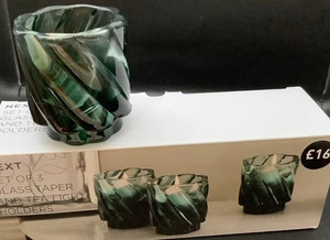 NEU UND VERPACKT Next, 3er Set klobige grüne Glas Teelicht & Kegel Kerzenhalter 6,5" x 7" - Bild 1 von 7