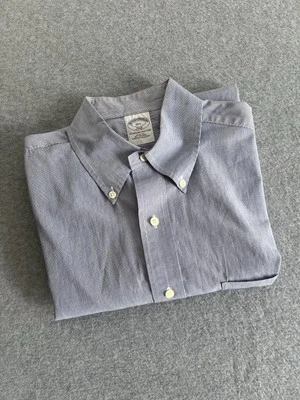 Brooks Brothers 346 Cotton Shirt Mens Blue Stripe Short Sleeve 15 1/2 Slim Fit - Image 1 of 4