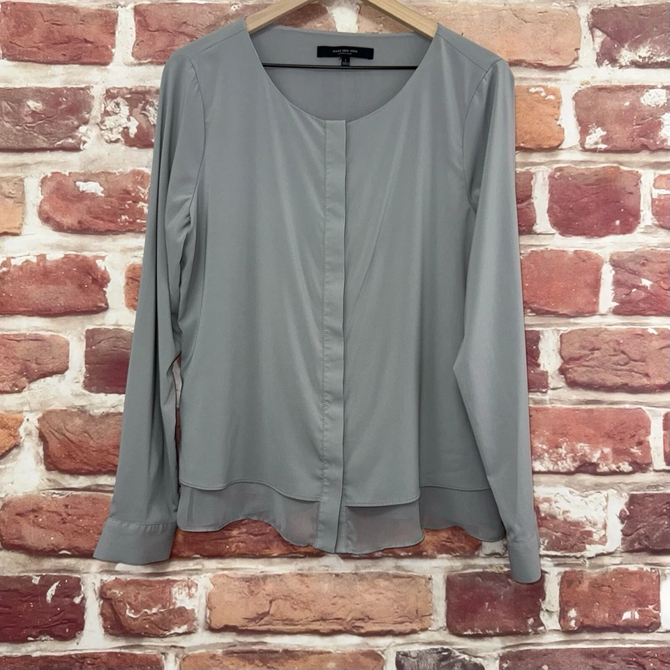 Camisa Andrew Marc New York Top Mujer Grande Gris Informal Carrera Oculta Abotonada Foto 1 de 4