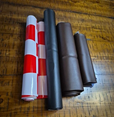 Arts & Crafts Lot Brown Black Faux Leather Fabric Remnants Red White Check Vinyl - Image 1 of 4