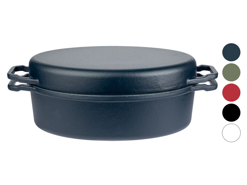 GSW Gusseisen Bräter 2in1 oval 36x24 cm Deckel mit Grillboden Induktion - Bild 1 von 1