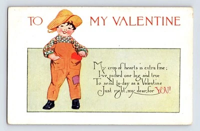 Postal San Valentín lindo niño pequeño años 1910 sin publicar parte posterior dividida Foto 1 de 2