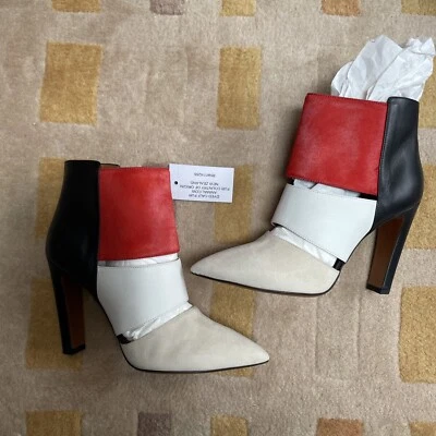calvin klein collection High Heel Ankle Boots Black Leather Red Calf Nib 38.5 8 - Image 1 of 4