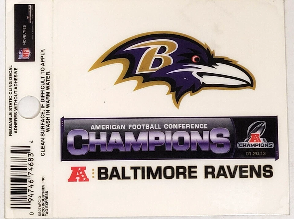 NFL Baltimore Ravens - Calcomanía adhesiva estática, nueva (Campeones de la AFC 2013) Foto 1 de 1