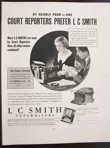 L C Smith Typewriters Preferred by Court reporters ad Fortune Dec 1936 - Picture 1 of 2