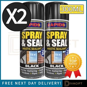 LEAK STOP SPRAY BLACK MASTIC SEALANT WATERPROOF GUTTER ROOF PIPES SEAL 300ML x2 - Picture 1 of 6