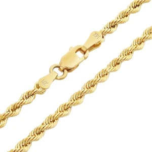 14K Yellow Gold Solid Mens 2mm Diamond Cut Rope Chain Italian Necklace 26" - Picture 1 of 12