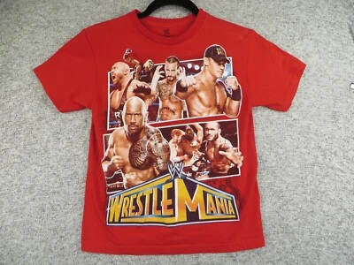 Camiseta gráfica estampada WWE WrestleMania roja para niños talla L grande John Cena Rock Foto 1 de 4