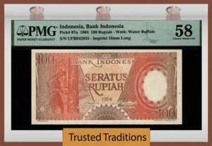 TT PK 97a 1964 INDONESIA 100 RUPIAH BANK INDONESIA PMG 58 CHOICE ABOUT UNC - Picture 1 of 2