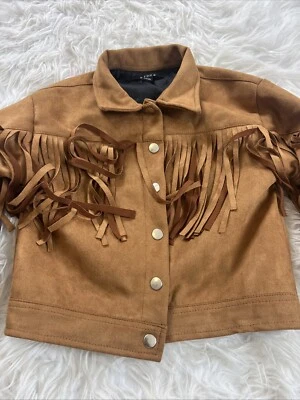 Chaqueta de gamuza sintética con flecos y broches de presión para niña fbz talla M Foto 1 de 4