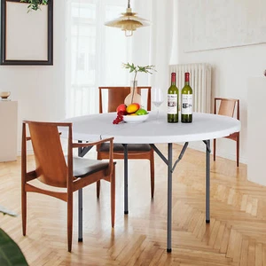 4FT Round Bi-folding Table Metal Legs Sturdy Dining Table For Party Picnic Use - Picture 1 of 24