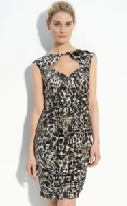 Nanette Lepore Silk Leopard Print Cutout Mini Dress Size 8 Pin Up Rockabilly - Picture 1 of 15