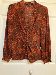 Chadwicks of Boston Blouse Size  10 Colorful Knotted Front Tailored w Side Zip - Picture 1 of 19