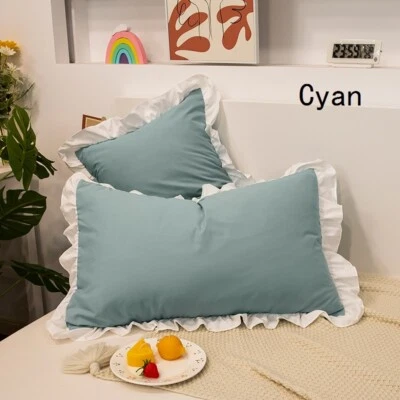 2X Soft Pillowcases Pillow Cover Cotton Blend Bedding Decor White Ruffle Home - Image 1 of 4