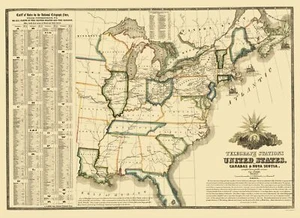 Mapa histórico del estado - Estaciones telegráficas de Estados Unidos - Barr 1853 - 23 x 31,66 - Imagen 1 de 20
