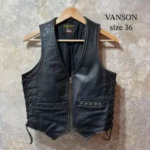 Vanson Punching Leather Jacket Vest Color Black Studs Star Size US36 Used - Picture 1 of 12
