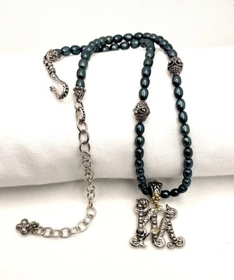 Barbara Bixby 纯银 18k 黄金 初始"M" 珍珠项链 — 第 1/3 张图片